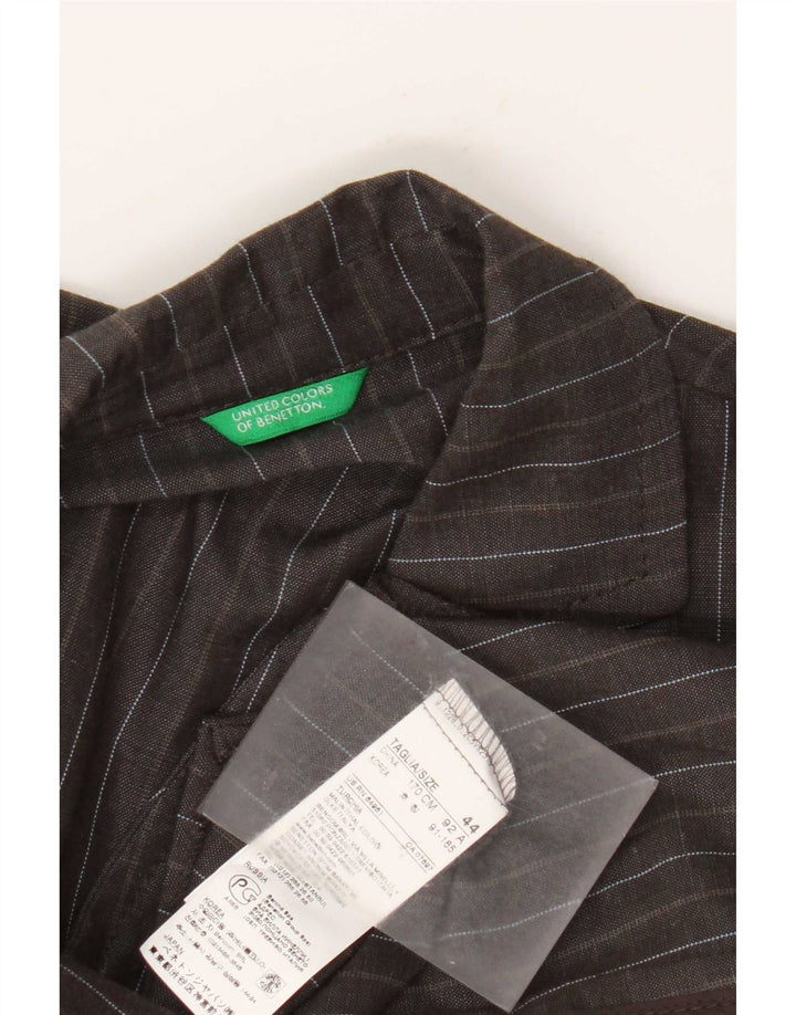 Giacca Blazer 2 Bottoni Benetton Donna IT 44 Viscosa Rigata Grigio Medio