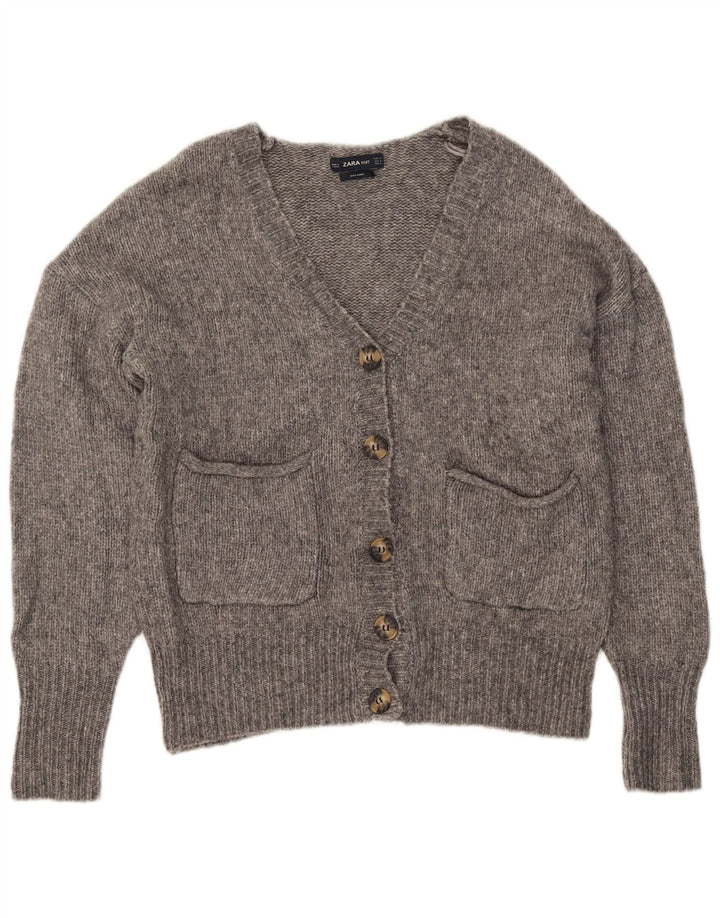 Zara Womens Cardigan Sweater UK 14 Medium Grey Flecked Acrylic