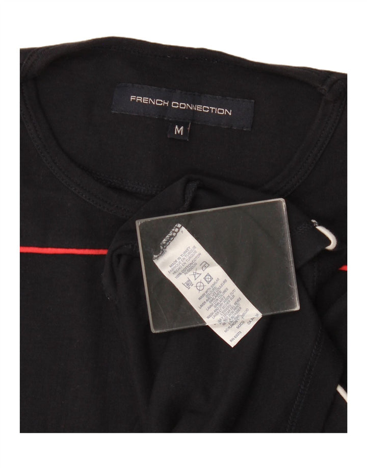 French Connection Mens Top Long Sleeve Medium Black Striped Cotton