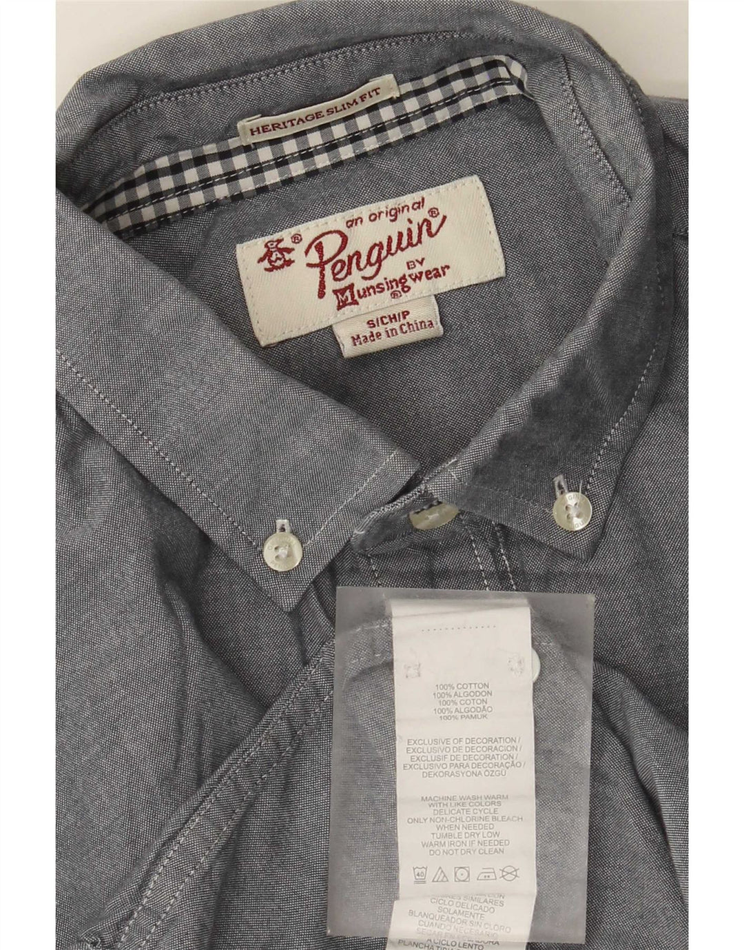 Penguin Mens Heritage Slim Fit Shirt Small Grey Cotton