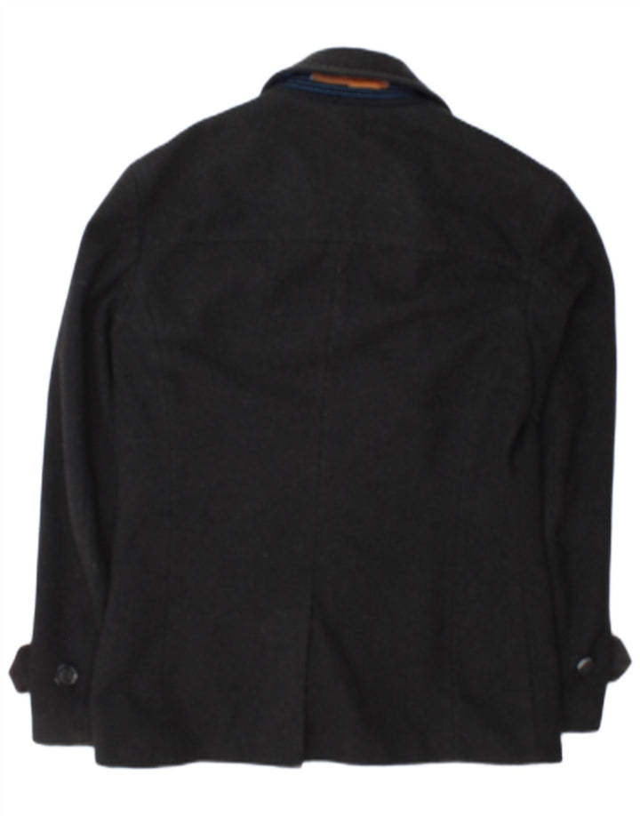 Superdry Mens Commodity Pea Coat UK 38 Medium Grey Wool