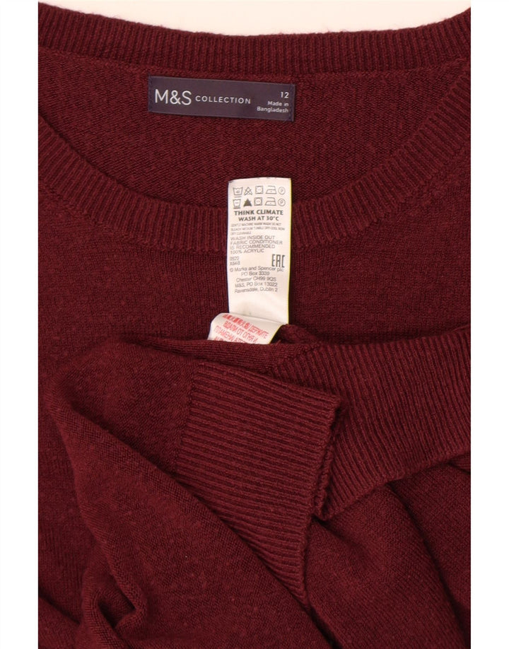 Marks & Spencer Womens Boat Neck Jumper Sweater UK 12 Medium Maroon Acrylic