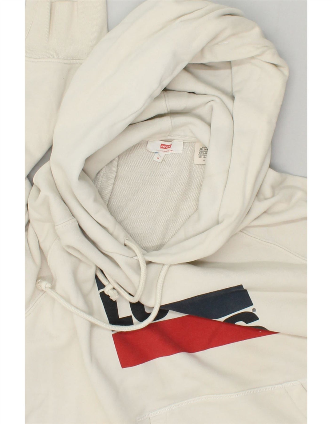 LEVI'S Womens Graphic Hoodie Jumper UK 14 Medium Off White Cotton | Vintage Levi's | Thrift | Second-Hand Levi's | Used Clothing | Messina Hembry 