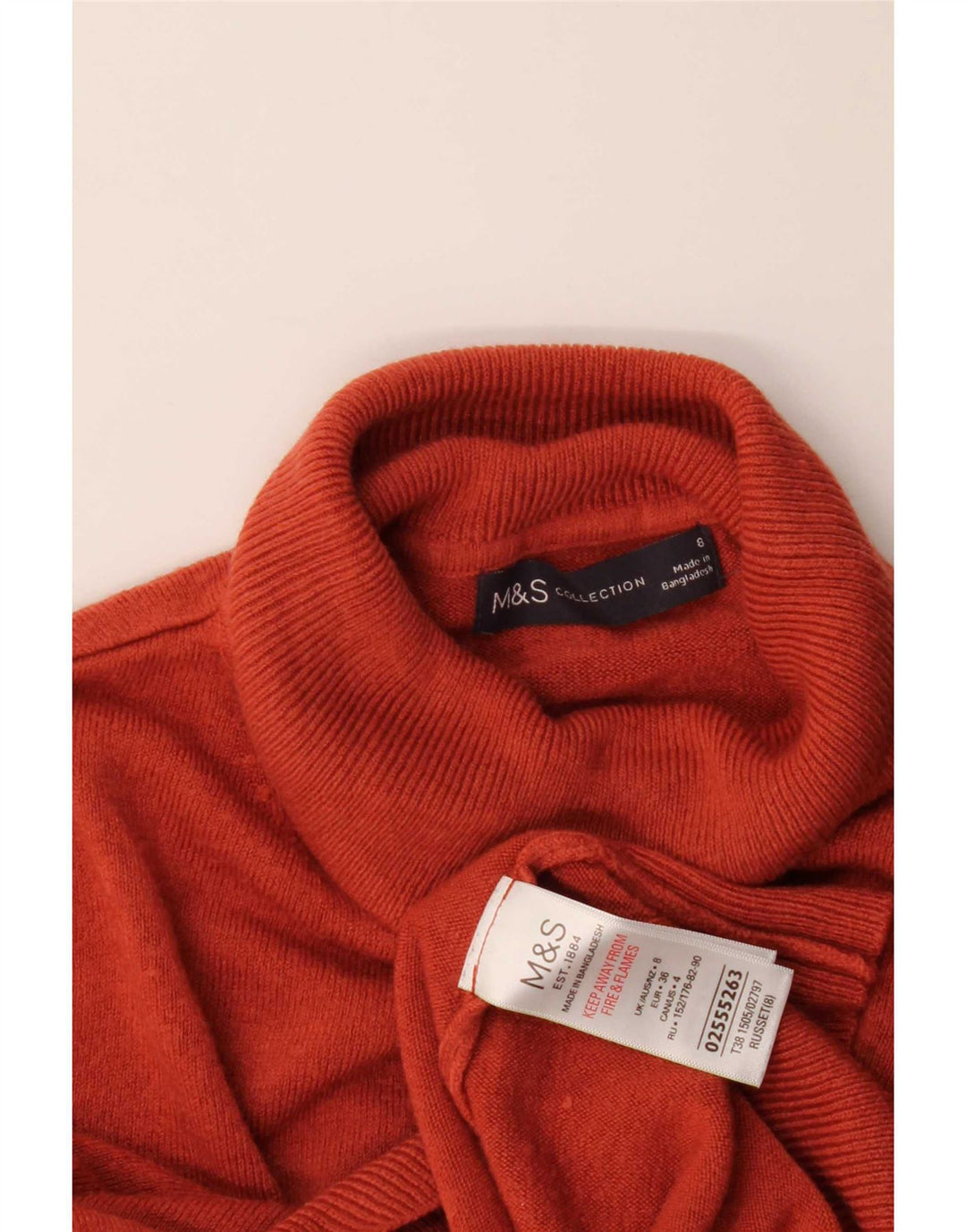 Marks & Spencer Womens Roll Neck Jumper Sweater UK 8 Small Red Acrylic
