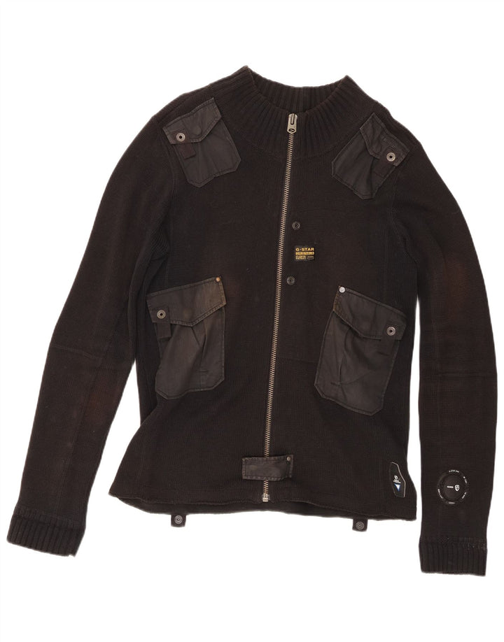 Maglione cardigan con zip intera da uomo G-Star in cotone nero medio