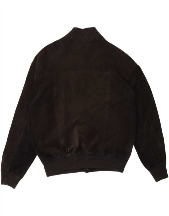 vintage Mens Suede Bomber Jacket UK 38 Cuir Noir Moyen