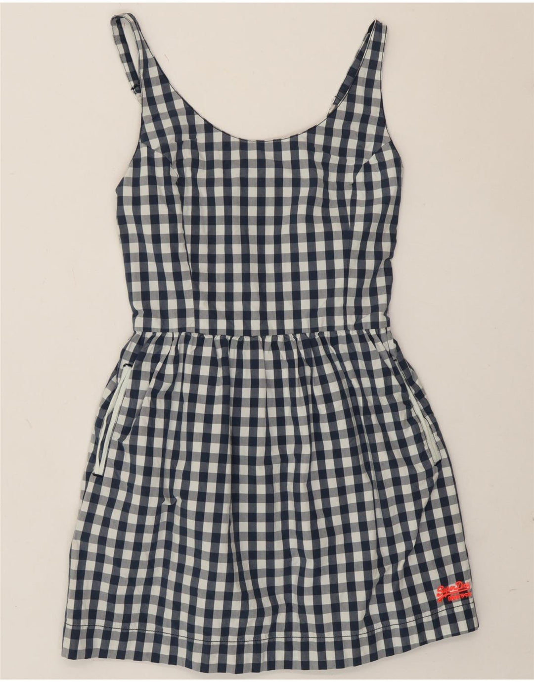 Superdry Womens Sundress UK 10 Small Navy Blue Gingham Cotton