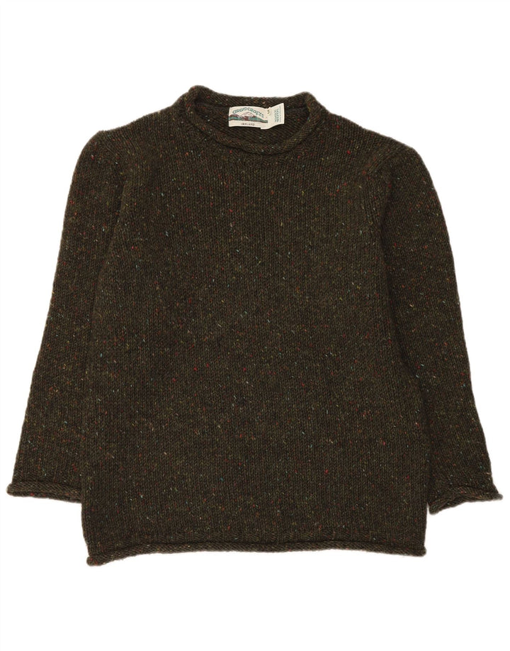 Aran Crafts Herre Boat Neck Jumper Sweater Medium Khaki Flecked Wool
