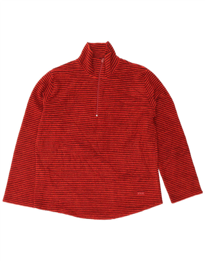 FILA Womens Zip Neck Jumper Sweater UK 14 Medium Red Striped Wool