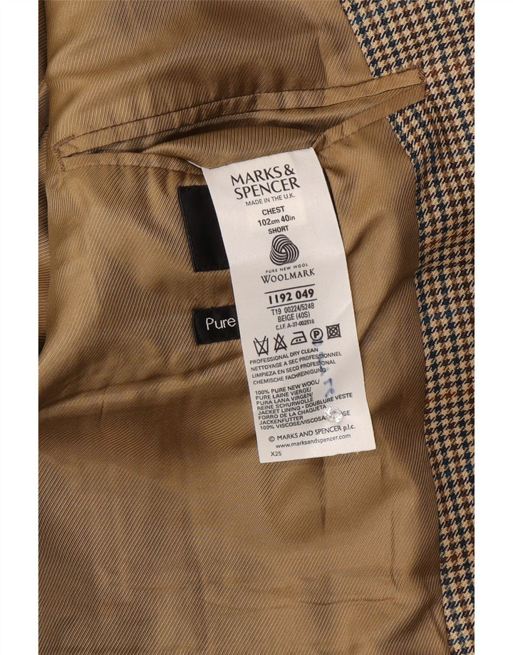 Marks & Spencer Veste blazer à 2 boutons pour homme UK 40 en laine à carreaux beige moyen