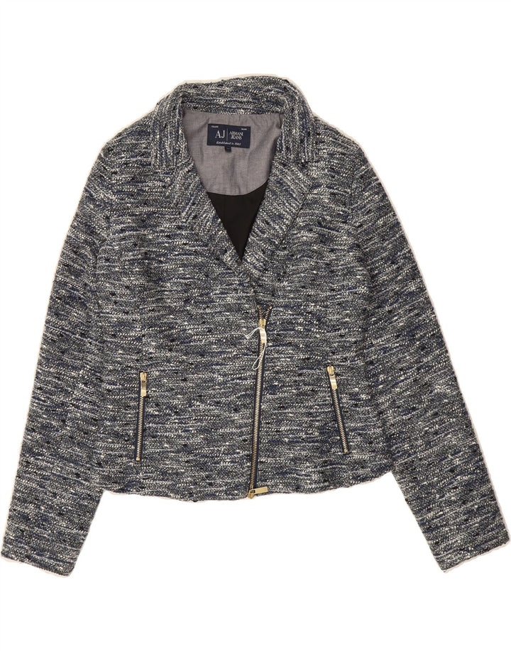 ARMANI JEANS Womens Full Zip Blazer Jacket IT 44 Medium Blue Flecked Vintage Armani Jeans and Second-Hand Armani Jeans from Messina Hembry 