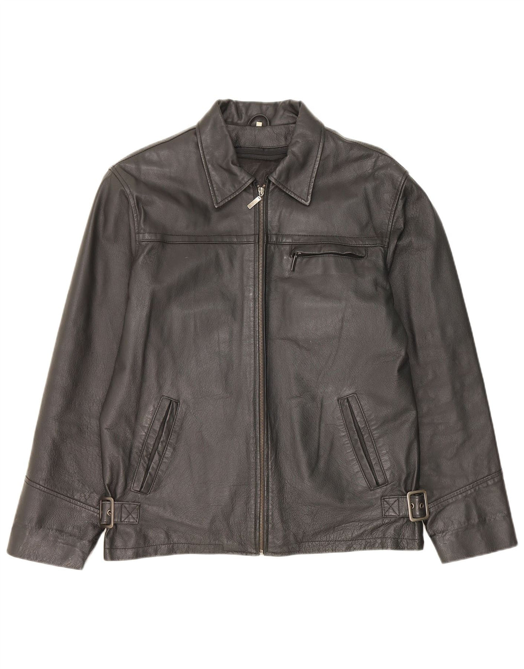 Chaqueta de cuero vintage para hombre IT 48 cuero negro medio