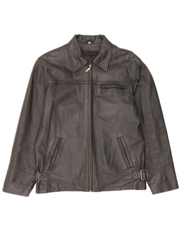 Chaqueta de cuero vintage para hombre IT 48 cuero negro medio