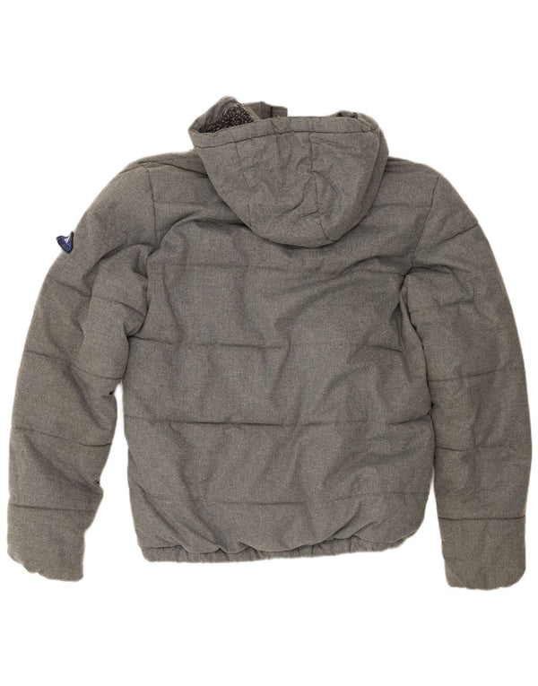 Superdry Mens Hooded Padded Jacket UIK 38 Medium Grey Polyester