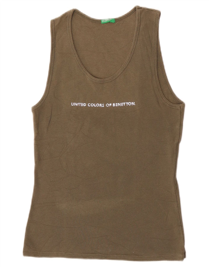 Benetton Womens Graphic Vest Top UK 8 Small Khaki