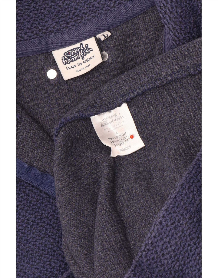 Weird Fish Mens Zip Neck Sweatshirt Jumper Large Navy Blue Cotton
