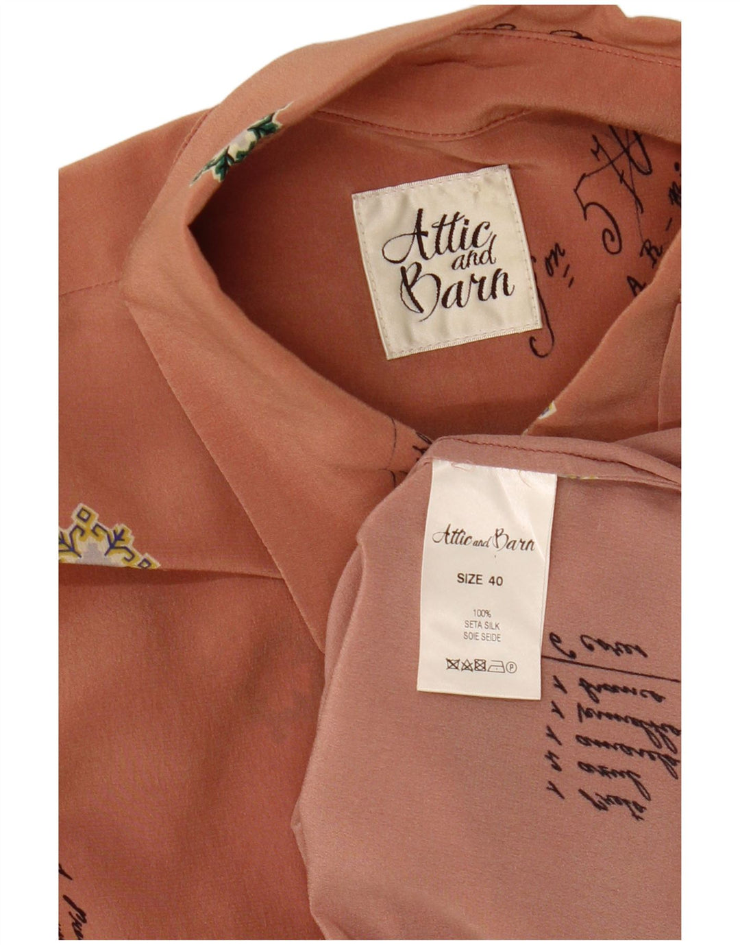 Attic And Barn Womens Abstract Pattern Shirt Blouse EU 40 Medium Pink Silk
