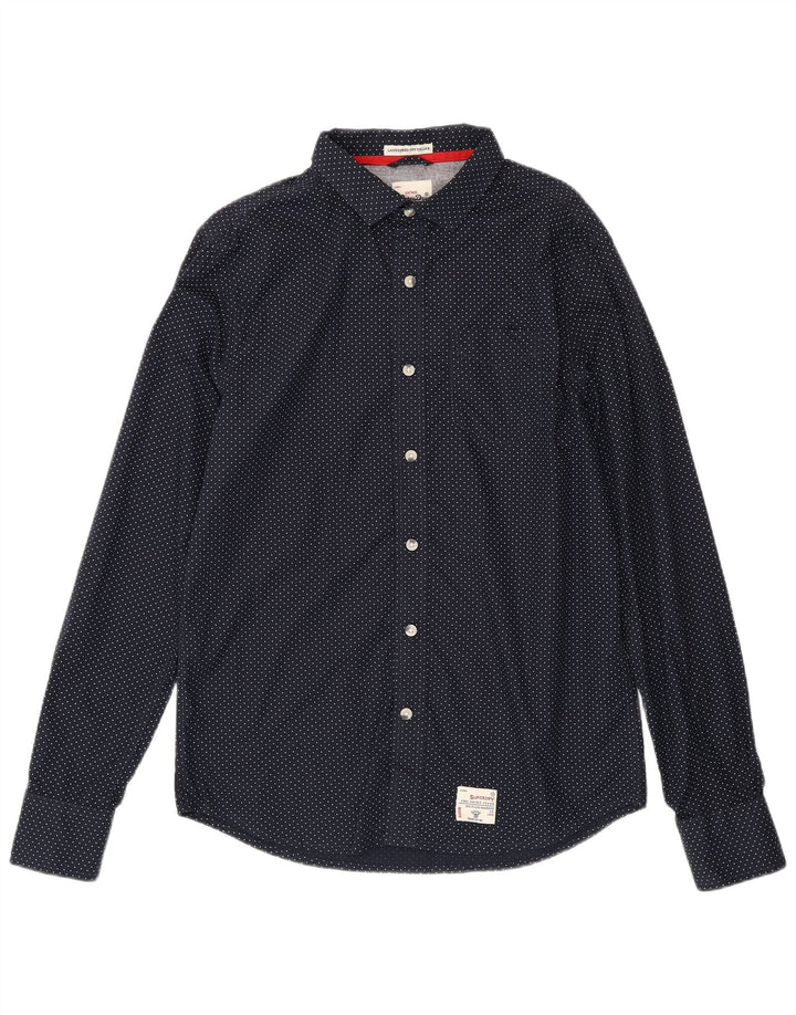 Camicia da uomo Superdry XL in cotone a pois blu navy