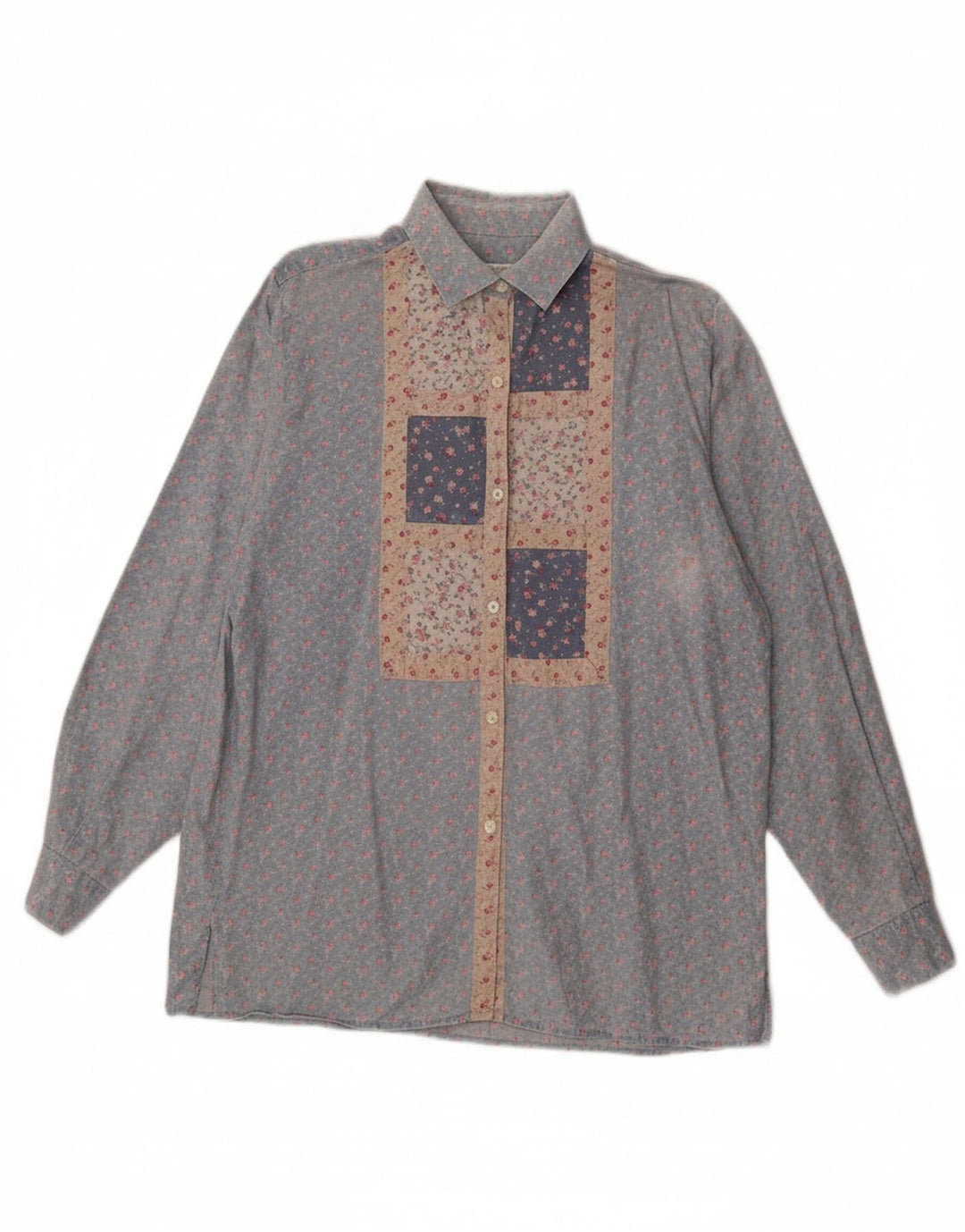 BENETTON Womens Shirt UK 16 Large Blue Floral Vintage Benetton and Second-Hand Benetton from Messina Hembry 