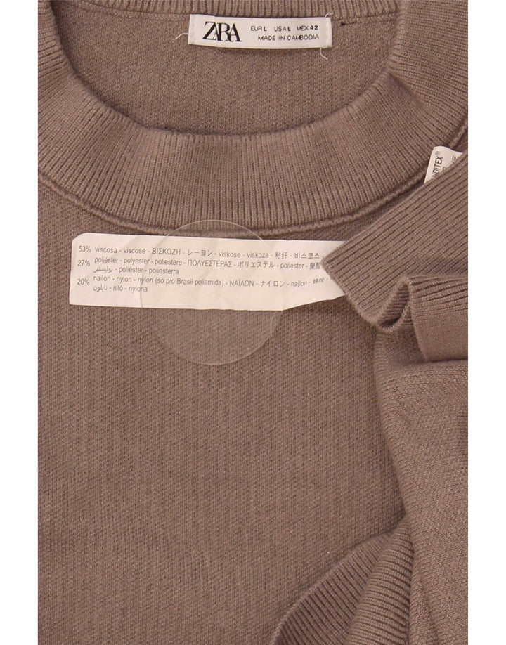 Zara Mens Crew Neck Jumper Sweater Large Brown Viscose