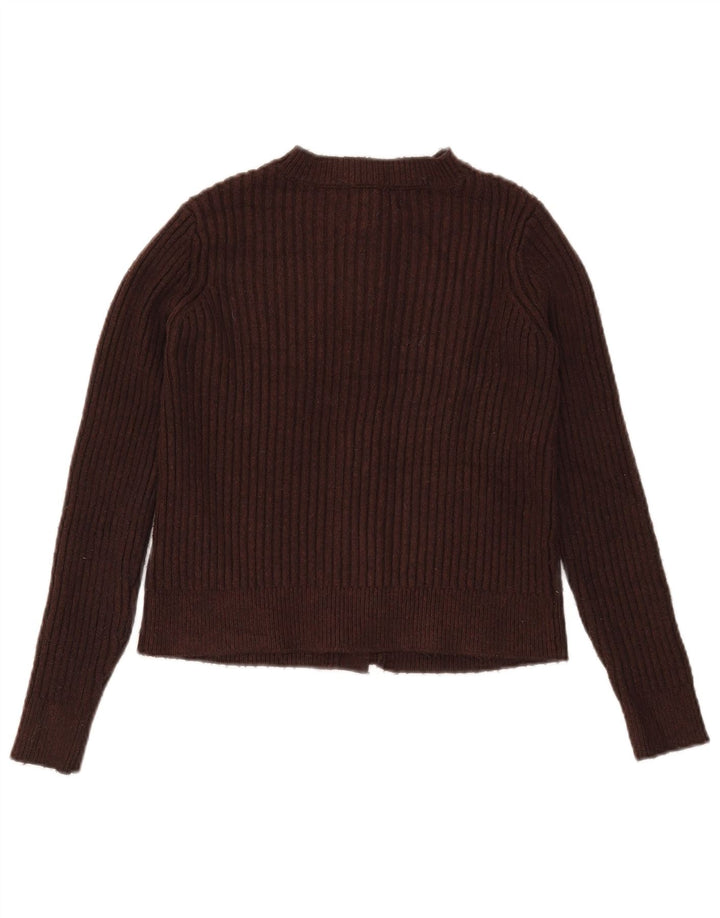 Marks & Spencer Womens Crop Cardigan Sweater UK 10 Small Brown Polyester