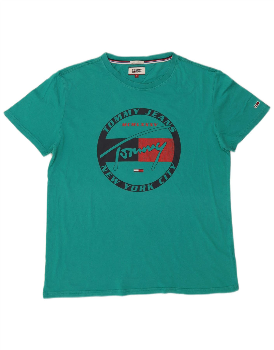 Tommy Hilfiger Mens Regular Fit Graphic T-Shirt Top Large Turquoise