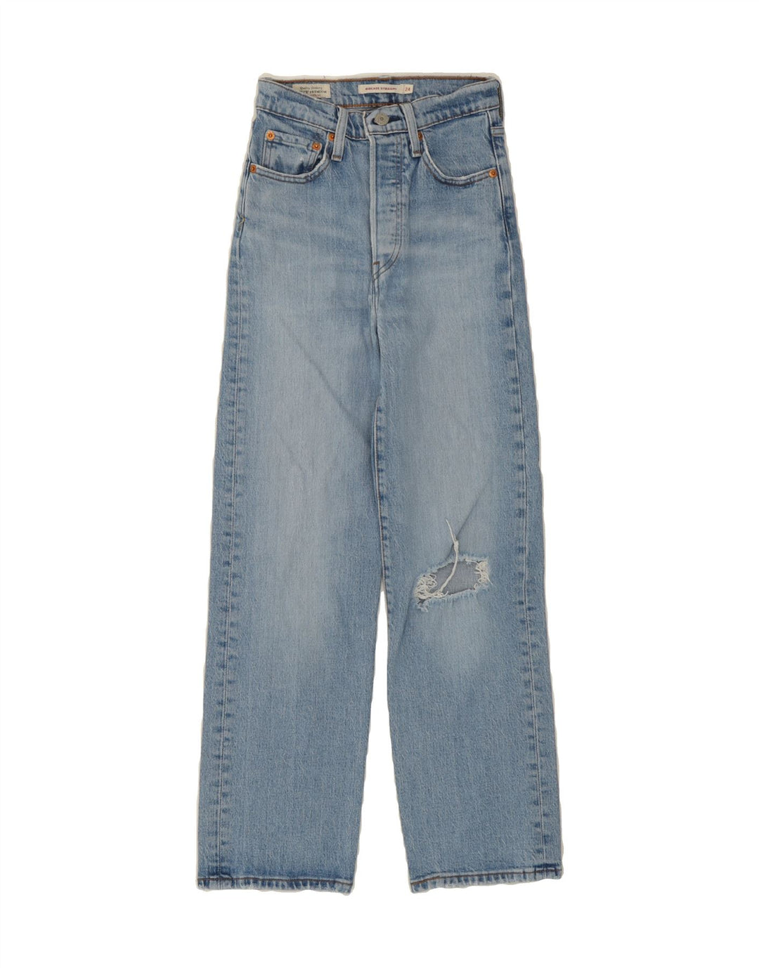 LEVI'S Womens Ribcage Distressed Straight Jeans W24 L27 Blue Cotton Vintage Levi's and Second-Hand Levi's from Messina Hembry 