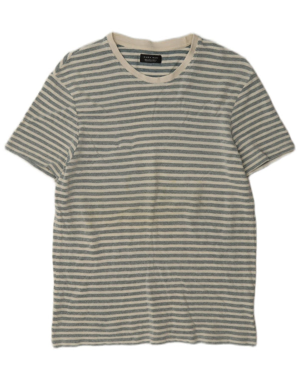 Zara Hombre Camiseta Top Grande Algodón Rayas Gris