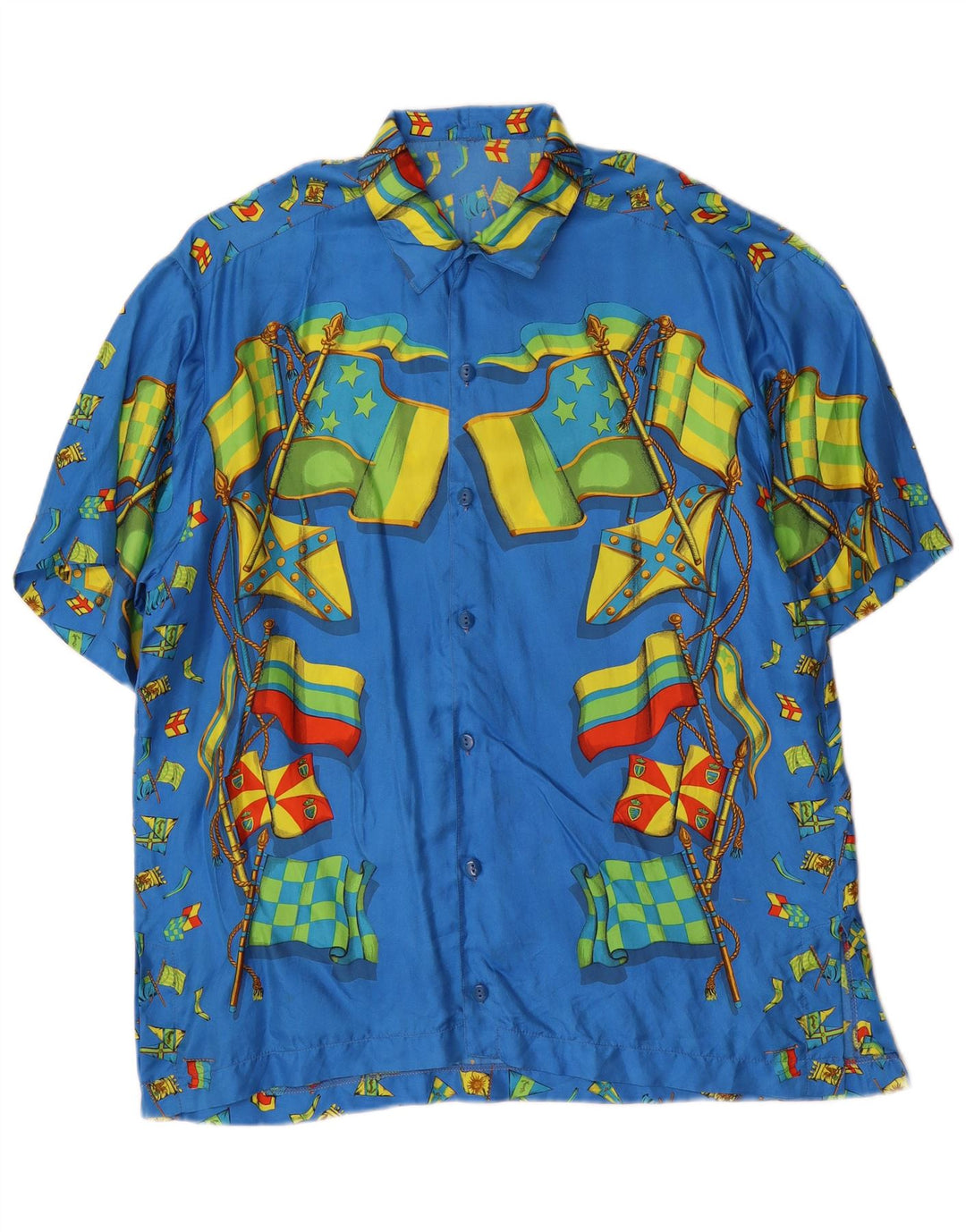 Vintage Herren Kurzarmhemd mit abstraktem Muster, groß, blau