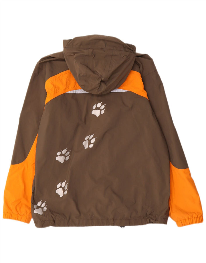 Jack Wolfskin Boys Hooded Rain Jacket 13-14 Years Brown Colourblock