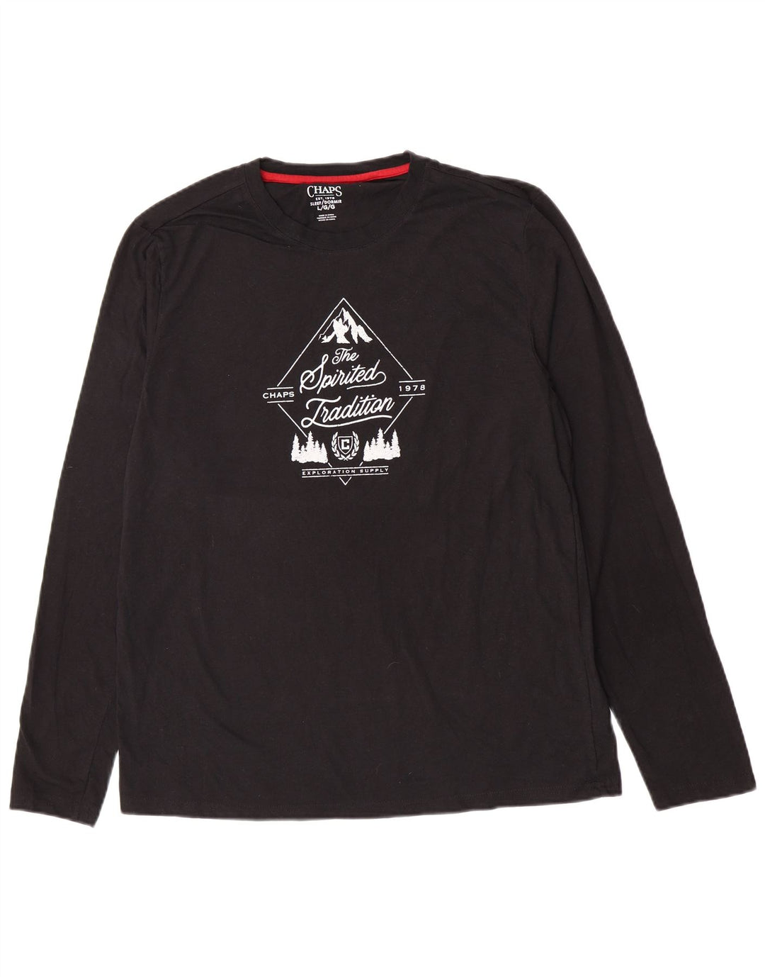 Chaps Mens Graphic Top Long Sleeve Large Black Cotton