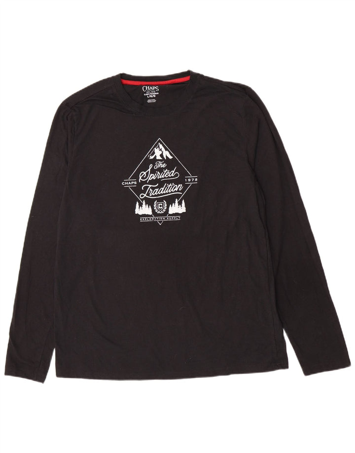 Chaps Mens Graphic Top Long Sleeve Large Black Cotton