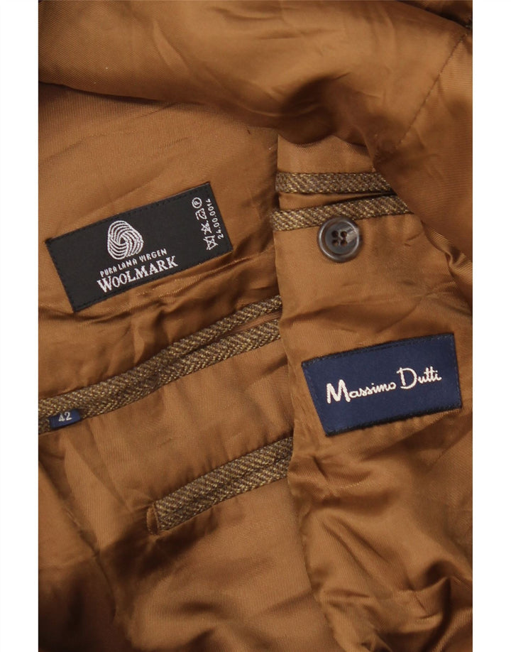 Massimo Dutti Mens 3 Button Blazer Jacket Size 42 Large Beige Herringbone