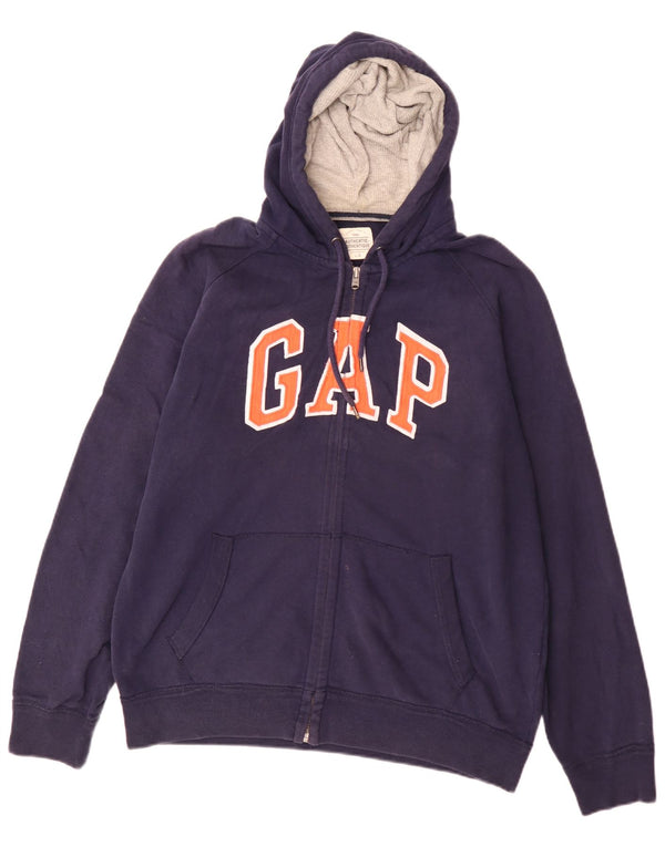 Maglione con cappuccio e zip grafica da uomo Gap grande in cotone blu navy