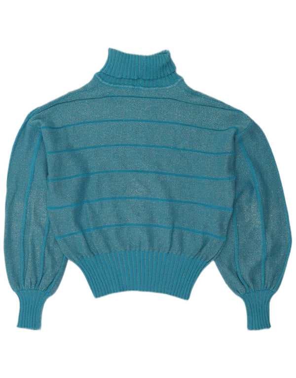 Vintage női Crop Roll Neck Jumper pulóver UK 16 nagy kék csíkos