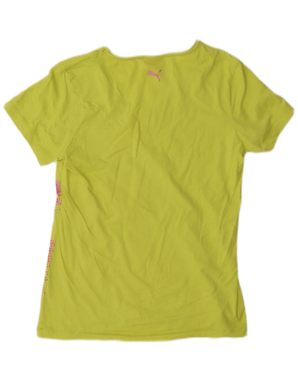 Puma Damen Grafik T-Shirt Top UK 16 Large Gelb