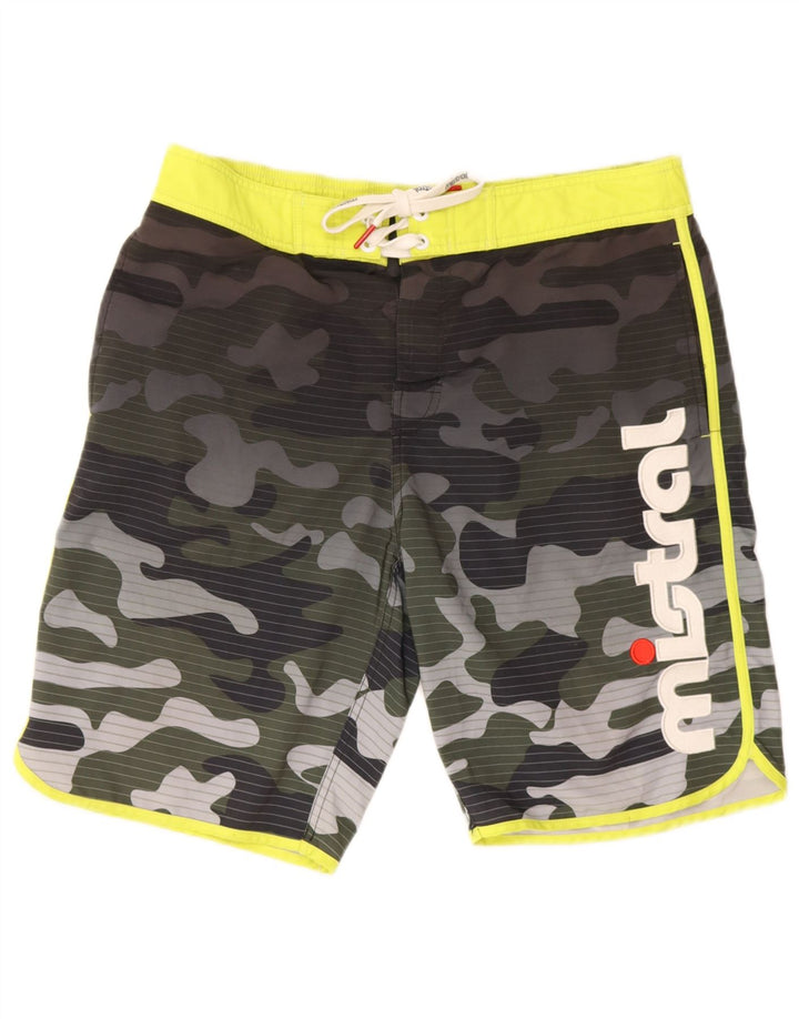 Mistral Mens Graphic Swimming Shorts Large  Green Camouflage Polyester