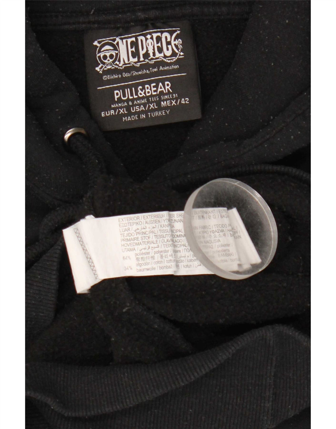 Pull & Bear Mens Graphic Hoodie Jumper XL Black Polyester