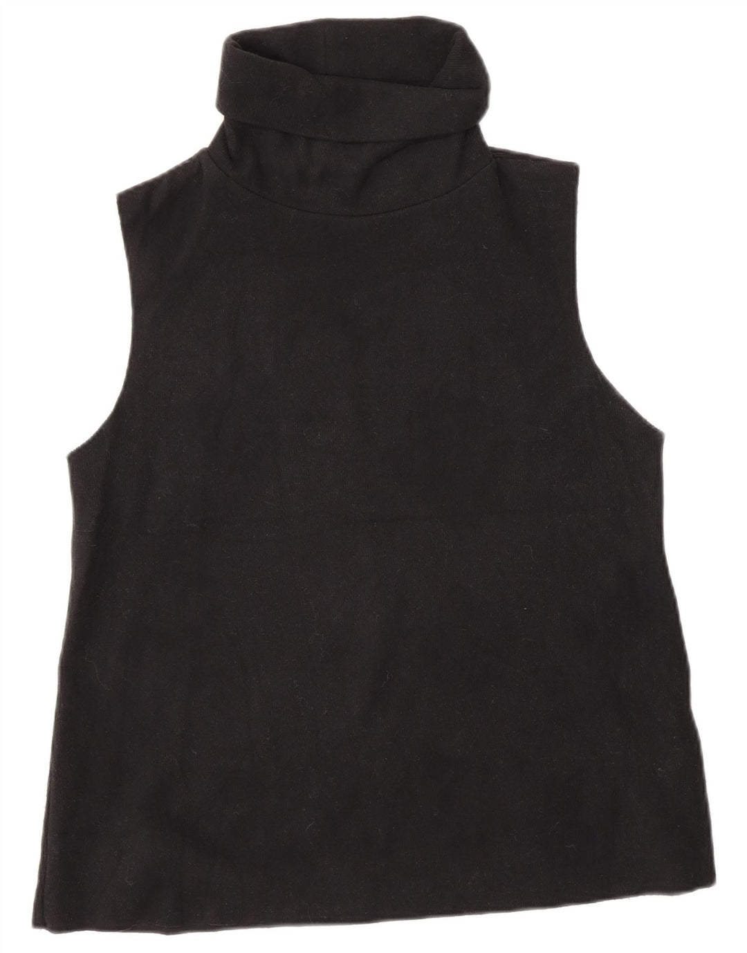 Zara Dame Roll Neck Vest Top UK 12 Medium Sort Bomuld