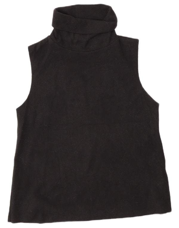 Zara Womens Roll Neck Vest Top UK 12 Medium Black Cotton