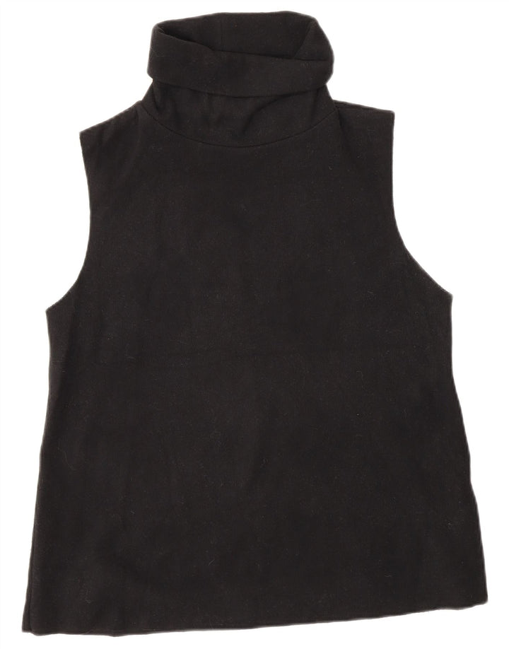 Zara Dame Roll Neck Vest Top UK 12 Medium Sort Bomuld