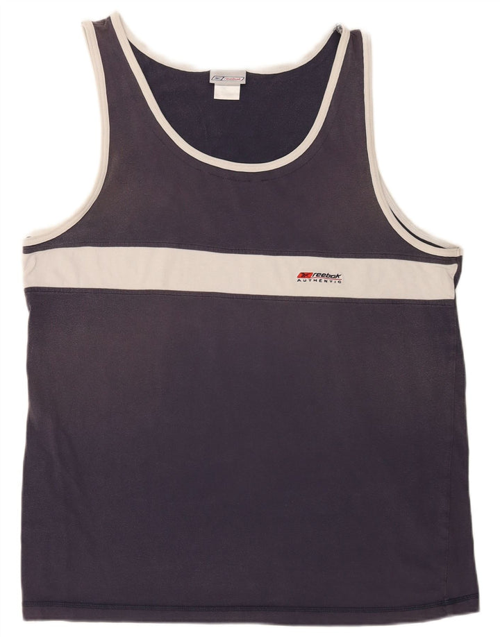 Reebok Mens Vest Top XL Navy Blue Colourblock Cotton