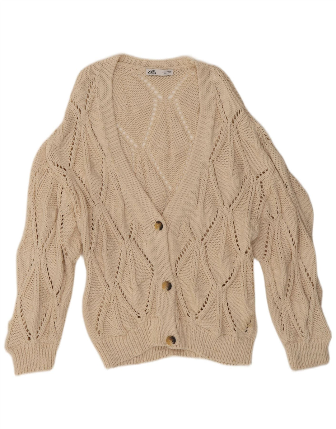Zara Womens Cardigan Sweater UK 14 Medium Beige Cotton