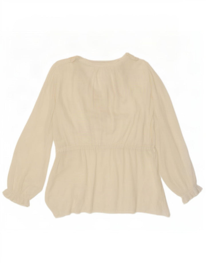 Zara Mujer Blusa De Manga Larga Top UK 10 Small Off White Poliéster