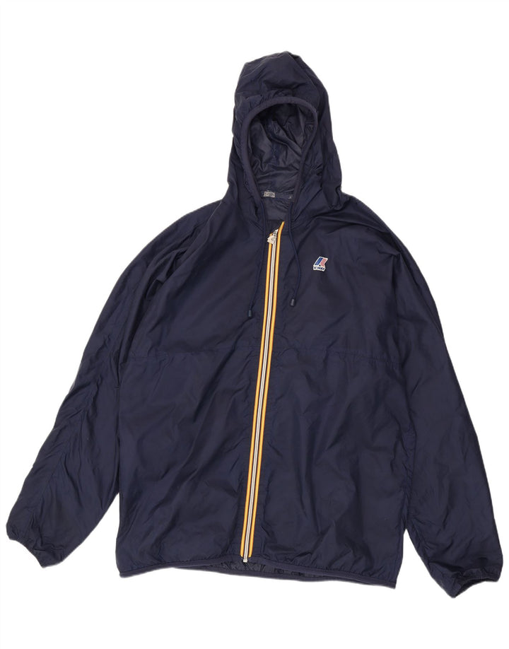 K-Way Regnjakke med hætte til mænd UK 42 XL Navyblå polyamid