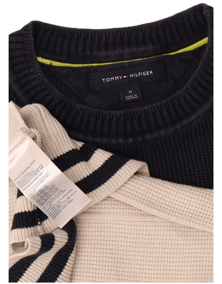 Tommy Hilfiger Mens Crew Neck Jumper Sweater Medium Off White Colourblock