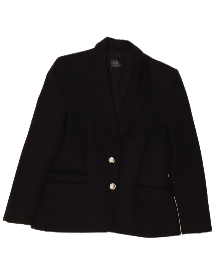 Marks & Spencer Womens 2 Button Blazer Jacket UK 12 Medium  Black Viscose