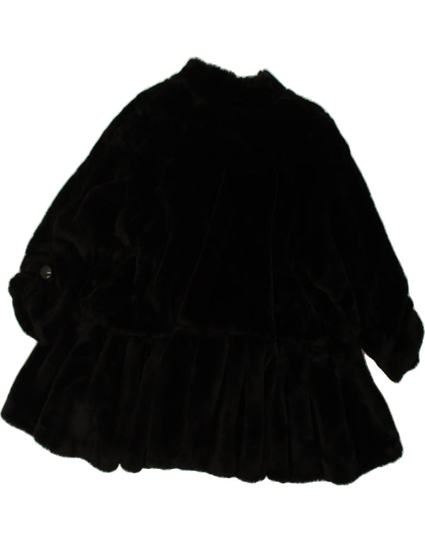 VINTAGE Womens Faux Fur Overcoat UK 10 Small Black
