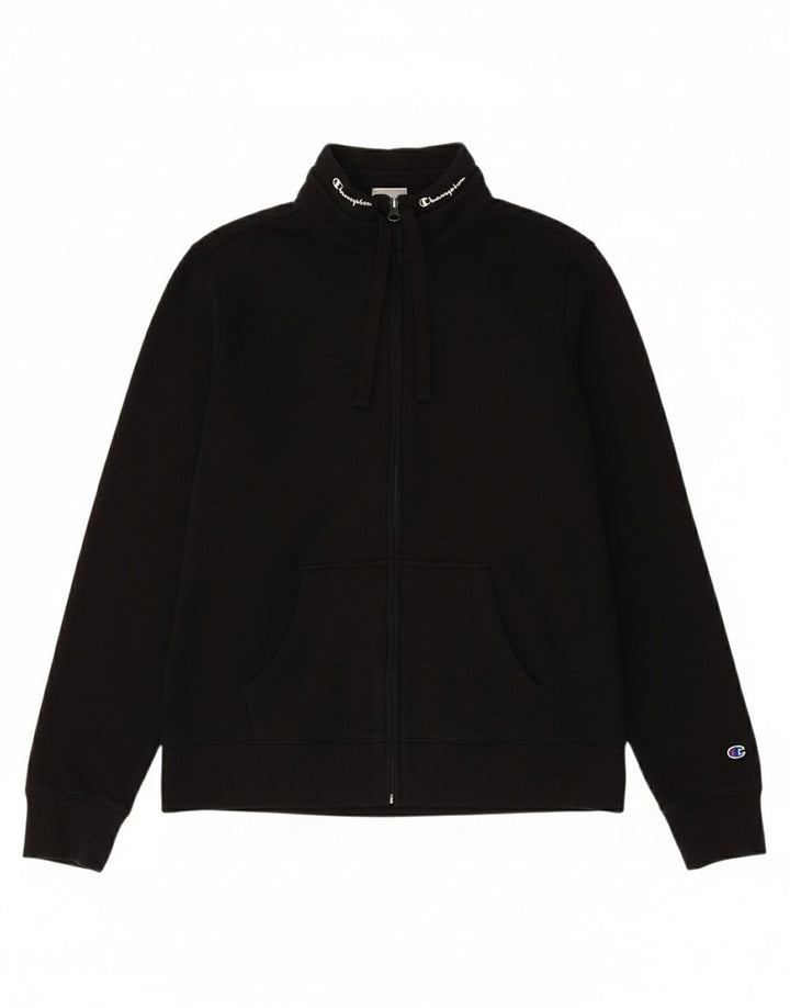 CHAMPION Womens Graphic Tracksuit Top Jacket UK 12 Medium Black Cotton