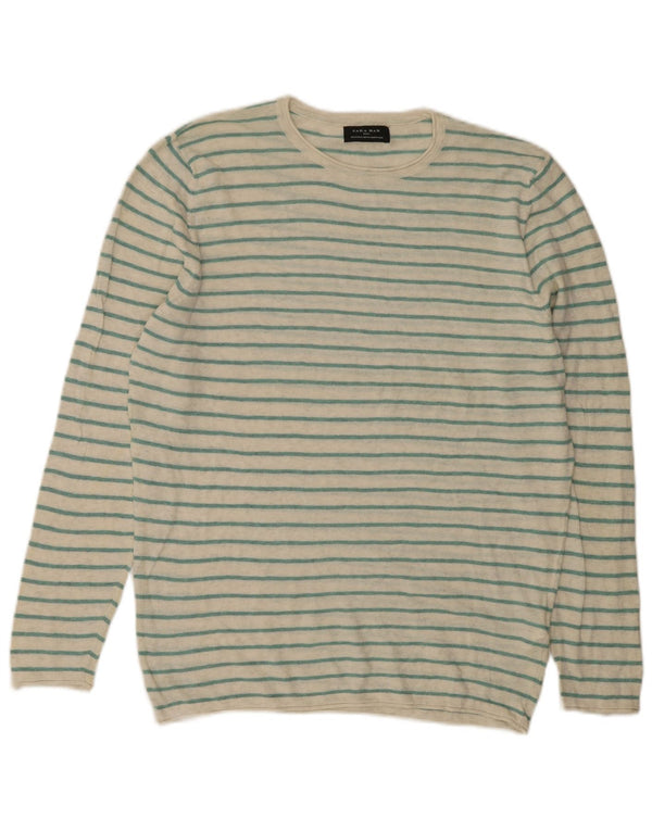 Maglione maglione girocollo da uomo Zara in cotone a righe verde medio